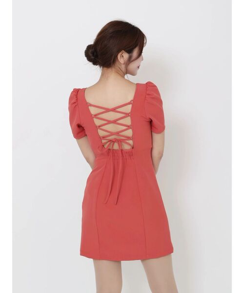 EATME（イートミー）の「パフスリーブレースアップミニワンピース（ワンピース・レディース・ピンク/オレンジ/ブラック・SMALL/MEDIUM）」の15枚目の写真