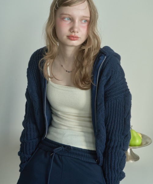 Birthday room（バースデイルーム）の「ケーブルニットダブルジップパーカー/Cable knit double zip hoodie（パーカー・レディース・グレー/アイボリー/ネイビー・FREE）」の3枚目の写真