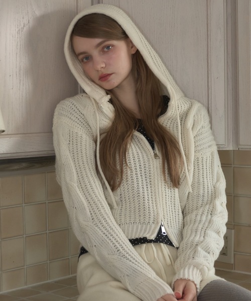 Birthday room（バースデイルーム）の「ケーブルニットダブルジップパーカー/Cable knit double zip hoodie（パーカー・レディース・グレー/アイボリー/ネイビー・FREE）」の6枚目の写真