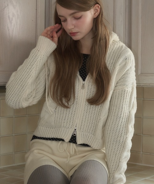 Birthday room（バースデイルーム）の「ケーブルニットダブルジップパーカー/Cable knit double zip hoodie（パーカー・レディース・グレー/アイボリー/ネイビー・FREE）」の7枚目の写真