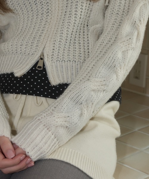 Birthday room（バースデイルーム）の「ケーブルニットダブルジップパーカー/Cable knit double zip hoodie（パーカー・レディース・グレー/アイボリー/ネイビー・FREE）」の8枚目の写真