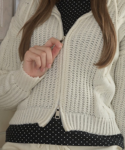 Birthday room（バースデイルーム）の「ケーブルニットダブルジップパーカー/Cable knit double zip hoodie（パーカー・レディース・グレー/アイボリー/ネイビー・FREE）」の9枚目の写真