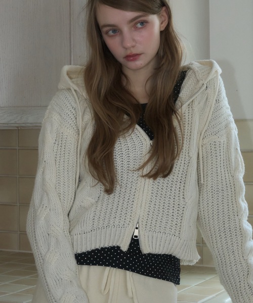 Birthday room（バースデイルーム）の「ケーブルニットダブルジップパーカー/Cable knit double zip hoodie（パーカー・レディース・グレー/アイボリー/ネイビー・FREE）」の10枚目の写真