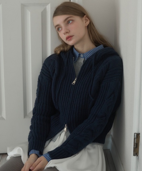 Birthday room（バースデイルーム）の「ケーブルニットダブルジップパーカー/Cable knit double zip hoodie（パーカー・レディース・グレー/アイボリー/ネイビー・FREE）」の14枚目の写真