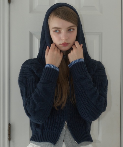 Birthday room（バースデイルーム）の「ケーブルニットダブルジップパーカー/Cable knit double zip hoodie（パーカー・レディース・グレー/アイボリー/ネイビー・FREE）」の15枚目の写真