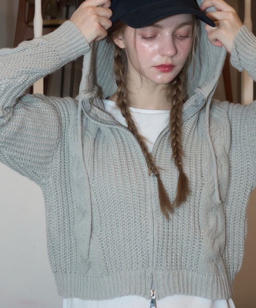 Birthday room（バースデイルーム）の「ケーブルニットダブルジップパーカー/Cable knit double zip hoodie（パーカー・レディース・グレー/アイボリー/ネイビー・FREE）」の11枚目の写真