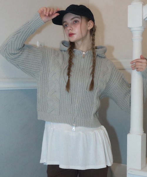 Birthday room（バースデイルーム）の「ケーブルニットダブルジップパーカー/Cable knit double zip hoodie（パーカー・レディース・グレー/アイボリー/ネイビー・FREE）」の12枚目の写真