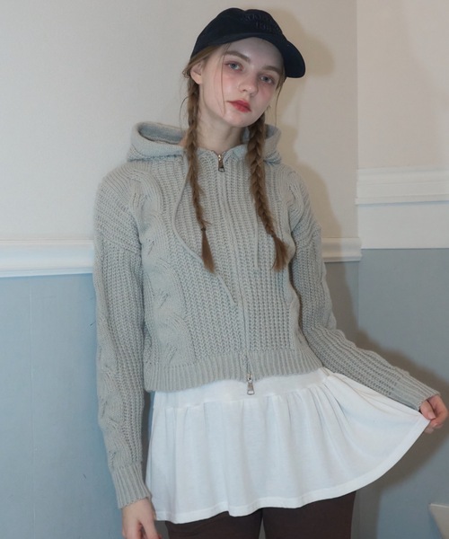 Birthday room（バースデイルーム）の「ケーブルニットダブルジップパーカー/Cable knit double zip hoodie（パーカー・レディース・グレー/アイボリー/ネイビー・FREE）」の13枚目の写真