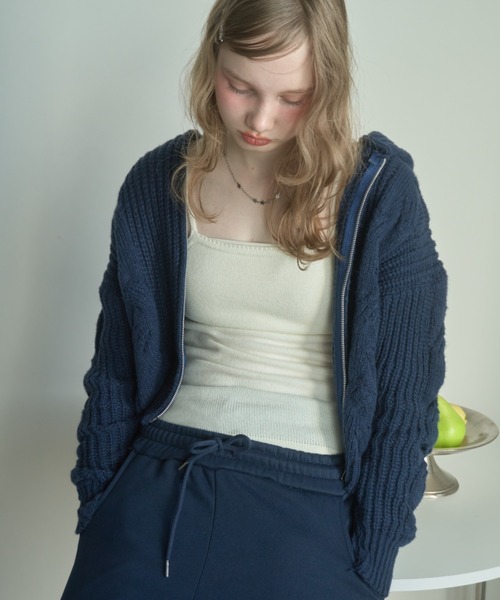 Birthday room（バースデイルーム）の「ケーブルニットダブルジップパーカー/Cable knit double zip hoodie（パーカー・レディース・グレー/アイボリー/ネイビー・FREE）」の17枚目の写真
