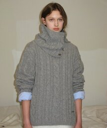 TWO-WAY CABLE TURTLENECK KNIT (MELANGE GREY)