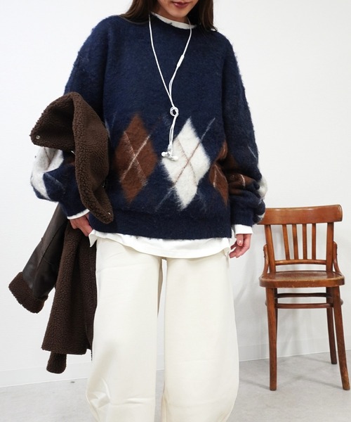 gossara（ゴサラ）の「アーガイルニットPO（ニット/セーター・レディース・グレー/ブラウン/ネイビー・FREE）」の3枚目の写真