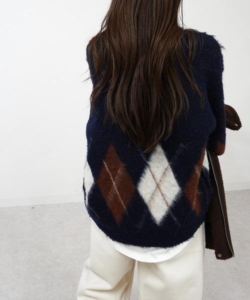 gossara（ゴサラ）の「アーガイルニットPO（ニット/セーター・レディース・グレー/ブラウン/ネイビー・FREE）」の4枚目の写真