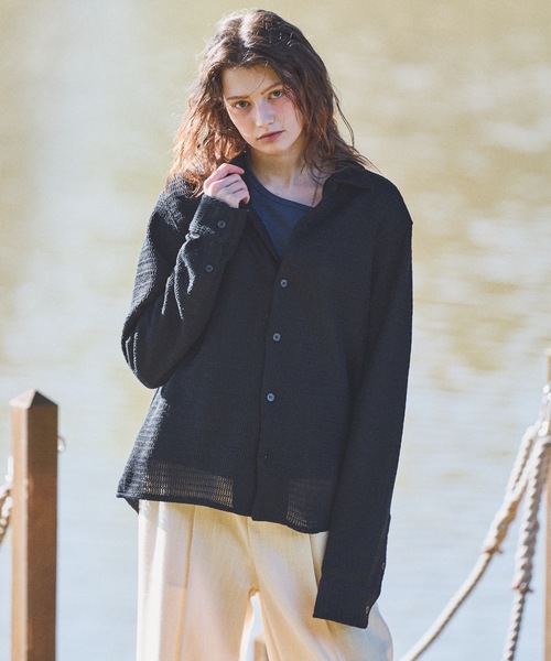 CASPER JOHN（キャスパージョン）の「Wave knit shirts/ウェーブニットシャツ（シャツ/ブラウス・メンズ・ブラック/ピンク/ブラウン/ホワイト/ミント・SMALL/X-SMALL/LARGE/MEDIUM）」の2枚目の写真