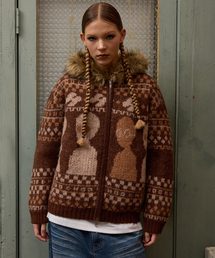 HOODHOOD（フッドフッド）の「Alien Fur Knit Hooded Zip-Up Brown（カーディガン/ボレロ・メンズ）」