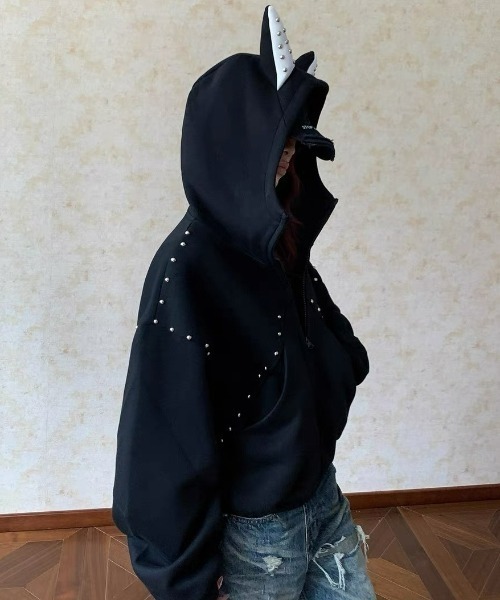 セール】【26年春夏新作】耳付き切り替えリベットジップアップデビル