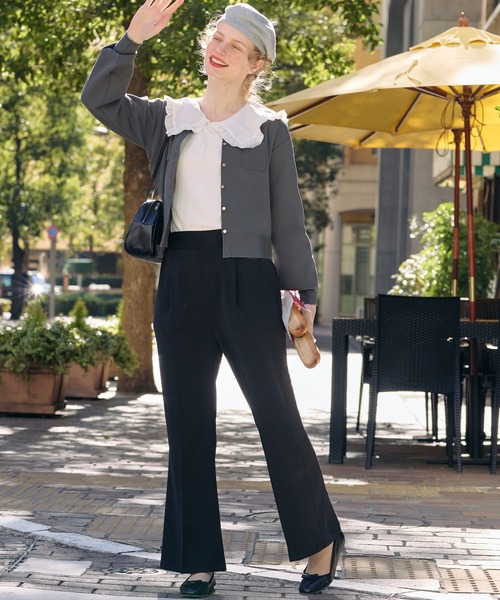 BONLECILL(ボンルシール)の「【マシンウォッシャブル/ストレッチ/イージーケア/防シワ】キレイージードレープセミフレアスラックスパンツ(スラックス・レディース・ブラック/ブラウン/アイボリー/ネイビー/ベージュ/チャコールグレー/グレー・S/L/M)」の1枚目の写真