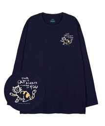 ASTRAL PROJECTION（アストラルプロジェクション）の「ドゥドゥルキャット オーバーサイズ ロングスリーブTシャツ_ネイビー（Tシャツ/カットソー）」
