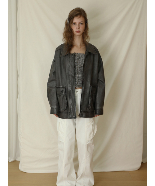 ウォッシュドヴィンテージレザージャケット_チャコール