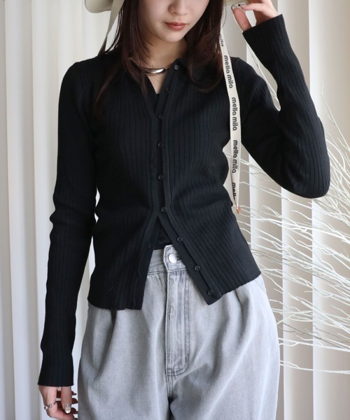 YENNA（イェンナ）の「襟付きニットカーディガン（ニット/セーター・レディース・アイボリー/ネイビー/ブラック・FREE）」の3枚目の写真