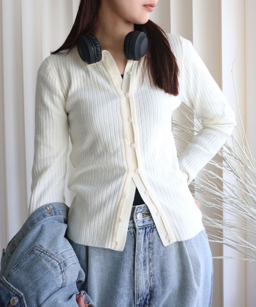 YENNA（イェンナ）の「襟付きニットカーディガン（ニット/セーター・レディース・アイボリー/ネイビー/ブラック・FREE）」の5枚目の写真