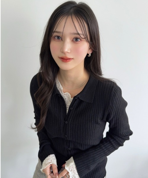 YENNA(イェンナ)の「襟付きニットカーディガン/ ポロニットカーディガン(ニット/セーター・レディース・アイボリー/ネイビー/ブラック・FREE)」の6枚目の写真