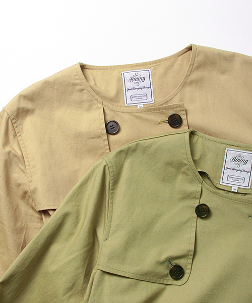 B:MING by BEAMS（ビーミングバイビームス）の「ビーミング by ビームス / ノーカラートレンチコート 16SS（トレンチコート・レディース・オリーブ/ベージュ・LARGE/MEDIUM/SMALL）」の15枚目の写真