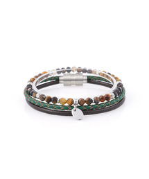 JBANS CLASSIC（ジェイバンスクラシック）の「ミックスダブルレザー645GN 4ワイルドカット ホアンソク1085 ブレスレットセット (C2401-SE364_SV)（ブレスレット）」