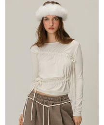 MOIFAIRE（モイフェア）の「SHIRRING BOAT NECK T-SHIRT / IVORY（Tシャツ/カットソー）」