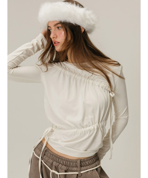 MOIFAIRE(モイフェア)の「SHIRRING BOAT NECK T-SHIRT / IVORY(Tシャツ/カットソー・レディース・アイボリー・ONE SIZE)」の3枚目の写真