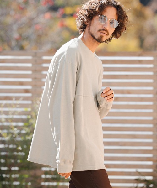 CAMBIO（カンビオ）の「mlt5520- KANOKO Sweat Long Sleeve Cut sew カットソー(PF-261-012)（Tシャツ/カットソー・メンズ・グレイッシュベージュ/スモーク/グリーン・M/L）」の2枚目の写真