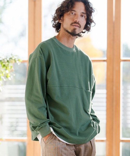 CAMBIO（カンビオ）の「mlt5520- KANOKO Sweat Long Sleeve Cut sew カットソー(PF-261-012)（Tシャツ/カットソー・メンズ・グレイッシュベージュ/スモーク/グリーン・M/L）」の3枚目の写真