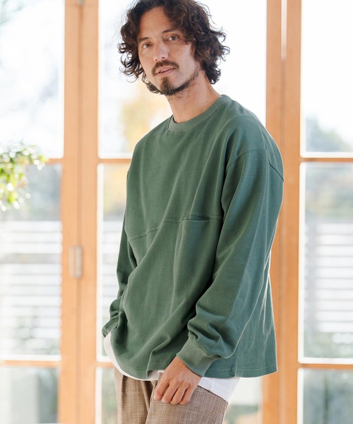 CAMBIO（カンビオ）の「mlt5520- KANOKO Sweat Long Sleeve Cut sew カットソー(PF-261-012)（Tシャツ/カットソー・メンズ・グレイッシュベージュ/スモーク/グリーン・M/L）」の4枚目の写真