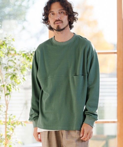 CAMBIO（カンビオ）の「mlt5520- KANOKO Sweat Long Sleeve Cut sew カットソー(PF-261-012)（Tシャツ/カットソー・メンズ・グレイッシュベージュ/スモーク/グリーン・M/L）」の5枚目の写真