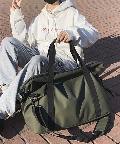 WESTBOY(ウエストボーイ)の「ユニセックス シンプル 大容量 マット ショルダー 旅行ボストンバッグ WO25W12BG06(ボストンバッグ・メンズ・グレー/ブラック/グリーン・FREE)」の16枚目の写真