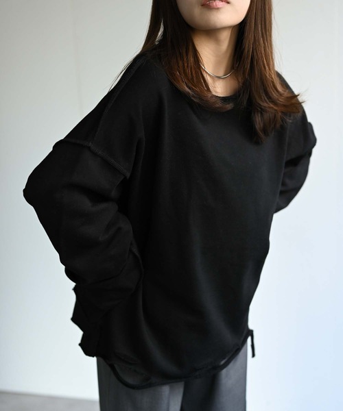 CREARE -LINO-（クレアーレリノ）の「ルーズダメージ無地スウェット（Tシャツ/カットソー・メンズ・オフホワイト/ブラック/グレー・FREE）」の2枚目の写真