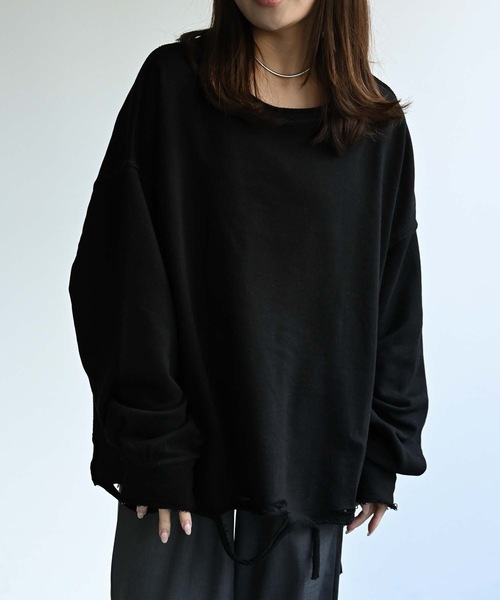 CREARE -LINO-（クレアーレリノ）の「ルーズダメージ無地スウェット（Tシャツ/カットソー・メンズ・オフホワイト/ブラック/グレー・FREE）」の9枚目の写真