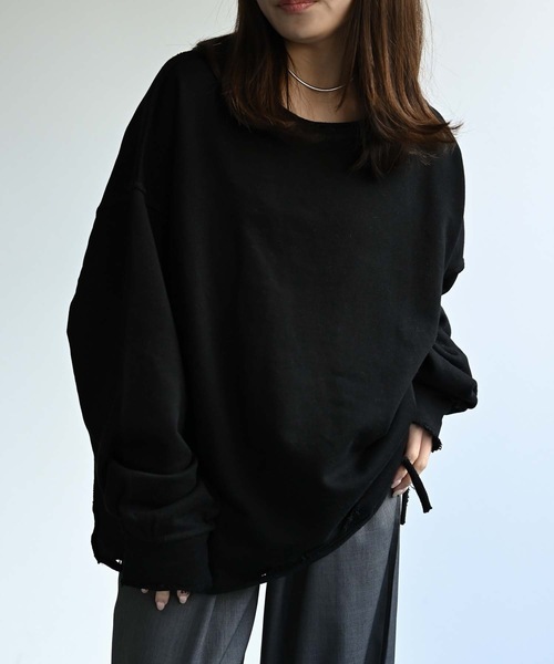 CREARE -LINO-（クレアーレリノ）の「ルーズダメージ無地スウェット（Tシャツ/カットソー・メンズ・オフホワイト/ブラック/グレー・FREE）」の10枚目の写真