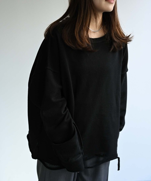 CREARE -LINO-（クレアーレリノ）の「ルーズダメージ無地スウェット（Tシャツ/カットソー・メンズ・オフホワイト/ブラック/グレー・FREE）」の12枚目の写真