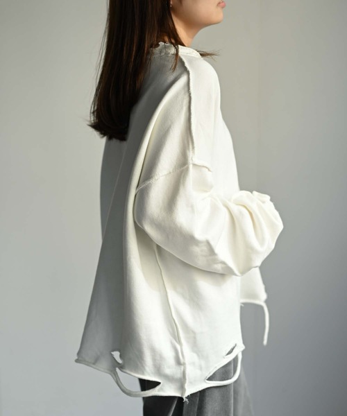 CREARE -LINO-（クレアーレリノ）の「ルーズダメージ無地スウェット（Tシャツ/カットソー・メンズ・オフホワイト/ブラック/グレー・FREE）」の13枚目の写真