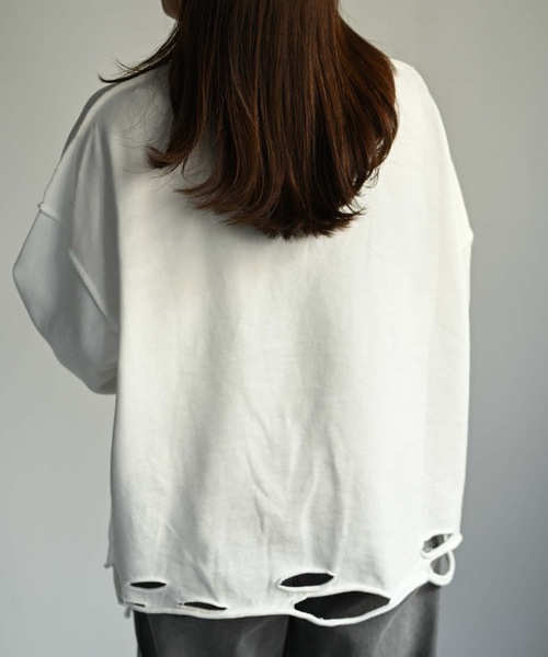 CREARE -LINO-（クレアーレリノ）の「ルーズダメージ無地スウェット（Tシャツ/カットソー・メンズ・オフホワイト/ブラック/グレー・FREE）」の14枚目の写真