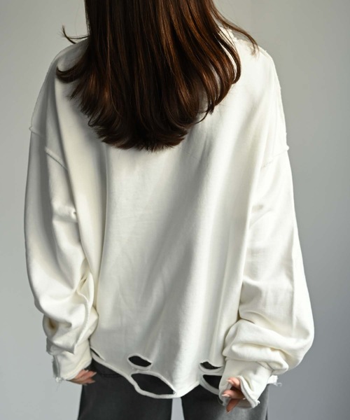 CREARE -LINO-（クレアーレリノ）の「ルーズダメージ無地スウェット（Tシャツ/カットソー・メンズ・オフホワイト/ブラック/グレー・FREE）」の15枚目の写真