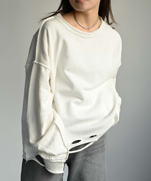 CREARE -LINO-（クレアーレリノ）の「ルーズダメージ無地スウェット（Tシャツ/カットソー・メンズ・オフホワイト/ブラック/グレー・FREE）」の18枚目の写真
