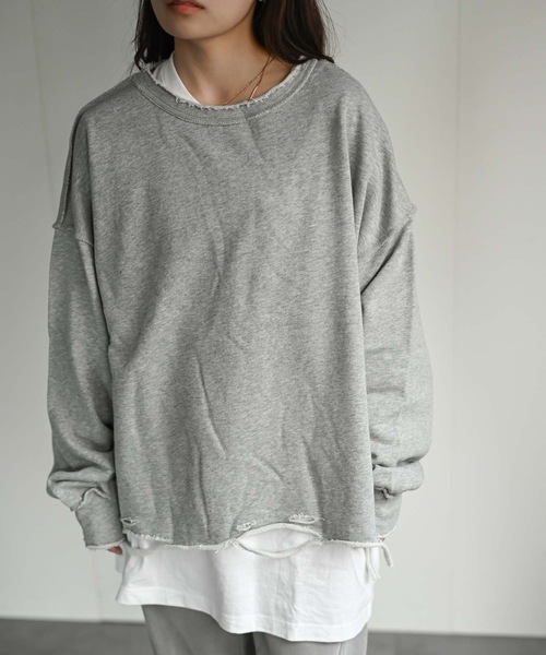 CREARE -LINO-（クレアーレリノ）の「ルーズダメージ無地スウェット（Tシャツ/カットソー・メンズ・オフホワイト/ブラック/グレー・FREE）」の6枚目の写真