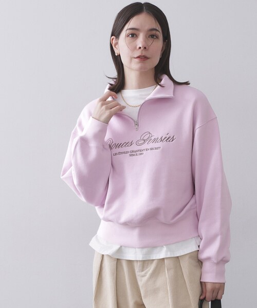 OPAQUE.CLIP(オペークドットクリップ)の「ハーフZIPロゴ刺繍裏毛【洗濯機OK】(スウェット・レディース・グレー/ベビーピンク/ネイビー・00)」の3枚目の写真