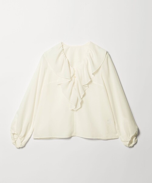 EMMEL REFINES(エメルリファインズ)の「<EMMEL REFINES>EM スパンボイル フリル ブラウス(シャツ/ブラウス・レディース・オフホワイト/ライトブルー/ライム・FREE)」の2枚目の写真