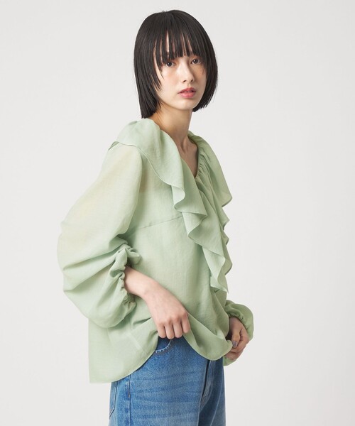 EMMEL REFINES(エメルリファインズ)の「<EMMEL REFINES>EM スパンボイル フリル ブラウス(シャツ/ブラウス・レディース・オフホワイト/ライトブルー/ライム・FREE)」の7枚目の写真