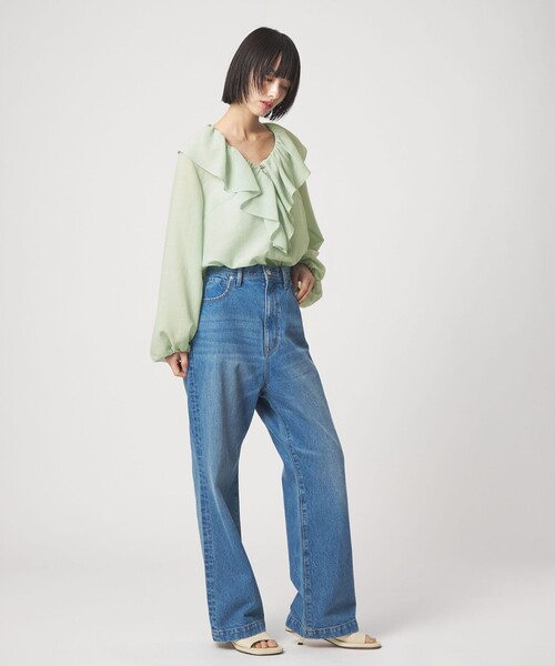 EMMEL REFINES(エメルリファインズ)の「<EMMEL REFINES>EM スパンボイル フリル ブラウス(シャツ/ブラウス・レディース・オフホワイト/ライトブルー/ライム・FREE)」の9枚目の写真