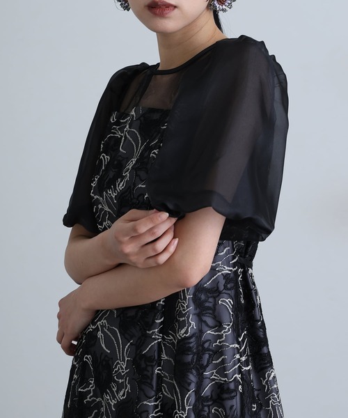atlo(アトロ)の「ロング&袖あり フォーマル ニュアンスフラワーバルーンスリーブ シアーAライン セレモニー 結婚式 二次会 パーティー ドレス オケージョンドレス お呼ばれ 同窓会 成人式 (ドレス・レディース・モカ/グリーン/ブラック・M)」の11枚目の写真