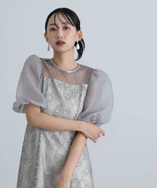 atlo(アトロ)の「ロング&袖あり フォーマル ニュアンスフラワーバルーンスリーブ シアーAライン セレモニー 結婚式 二次会 パーティー ドレス オケージョンドレス お呼ばれ 同窓会 成人式 (ドレス・レディース・モカ/グリーン/ブラック・M)」の20枚目の写真