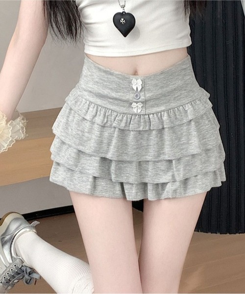 WEGO(ウィゴー)の「WEGO/インナーパンツ付きフリルショートパンツ(その他パンツ・レディース・グレー/ブラック・MEDIUM/LARGE)」の2枚目の写真